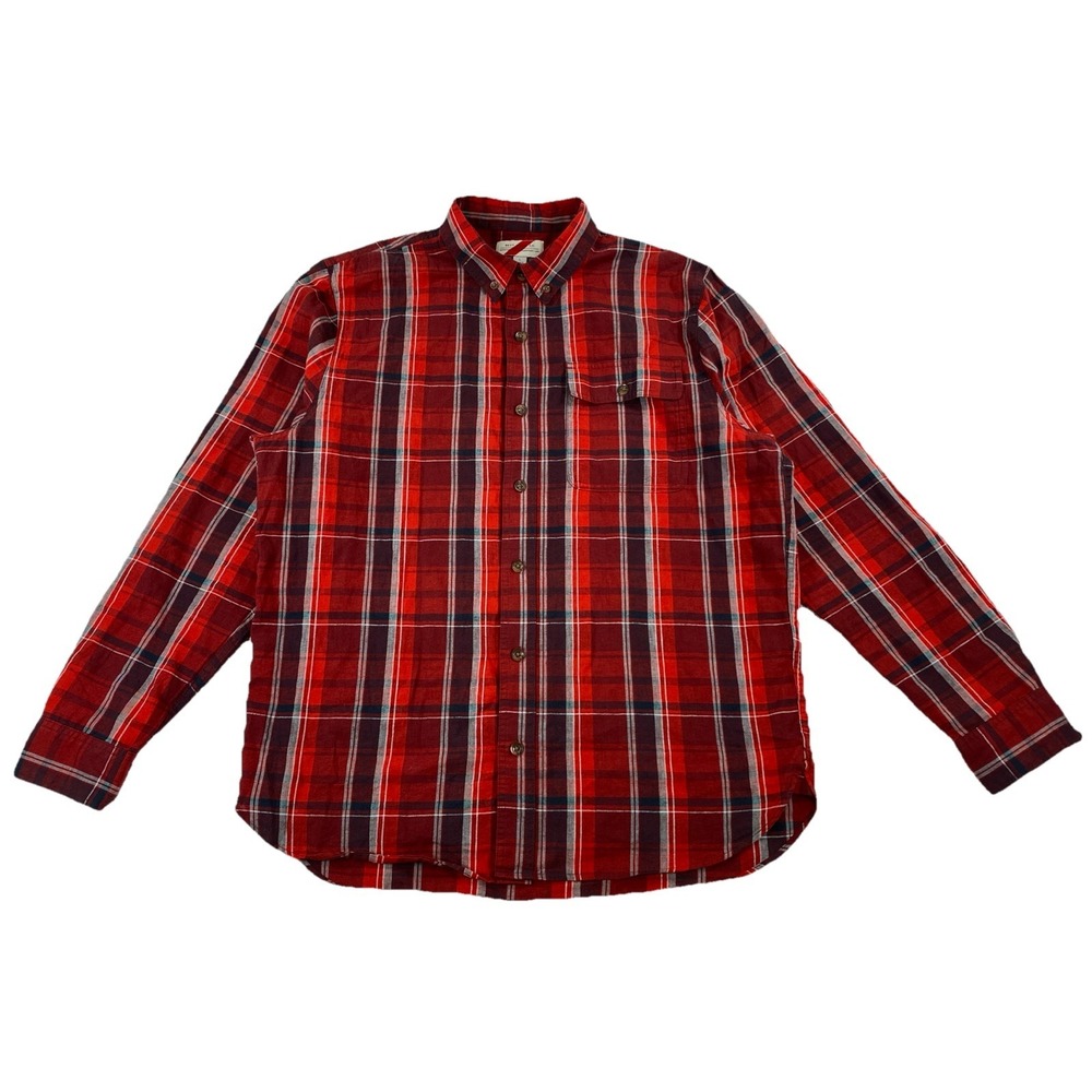 Best Made Co Button Up Shirt Linen Cotton Red Plaid Single Pocket Men's Large